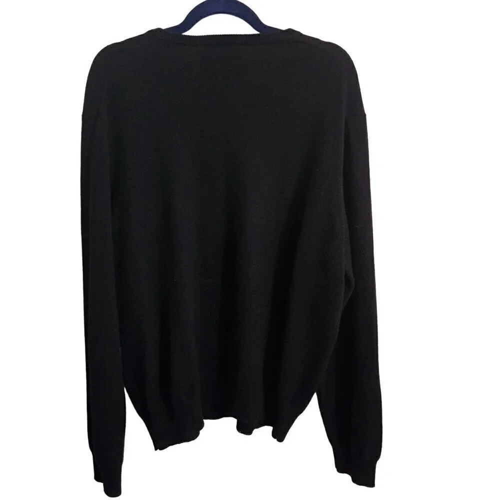 Polo Ralph Lauren Black 100% Lambswool V Neck Classic Sweater Size XL